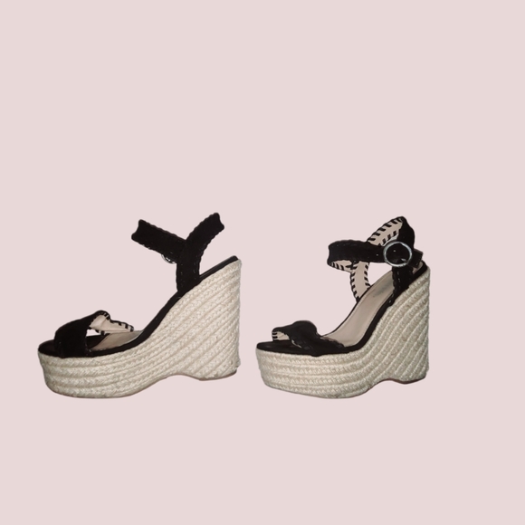 Suede Colorblock Wedge Shoes Sandals - Picture 2 of 4